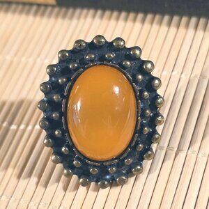 Bold Vintage 90s Bronze and Orange Oval Cabochon Ring with Gothic Raised Dots